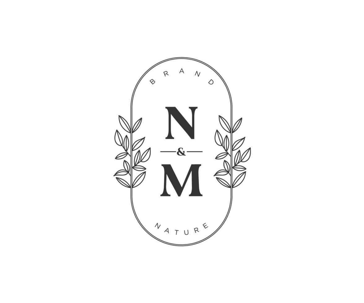 initial NM letters Beautiful floral feminine editable premade monoline logo suitable for spa salon skin hair beauty boutique and cosmetic company. vector