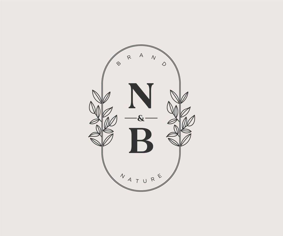 initial NB letters Beautiful floral feminine editable premade monoline logo suitable for spa salon skin hair beauty boutique and cosmetic company. vector