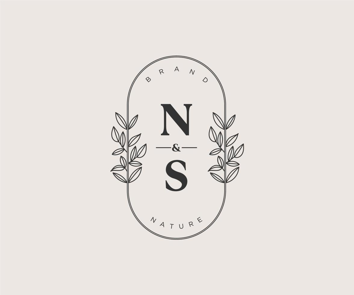 initial NS letters Beautiful floral feminine editable premade monoline logo suitable for spa salon skin hair beauty boutique and cosmetic company. vector
