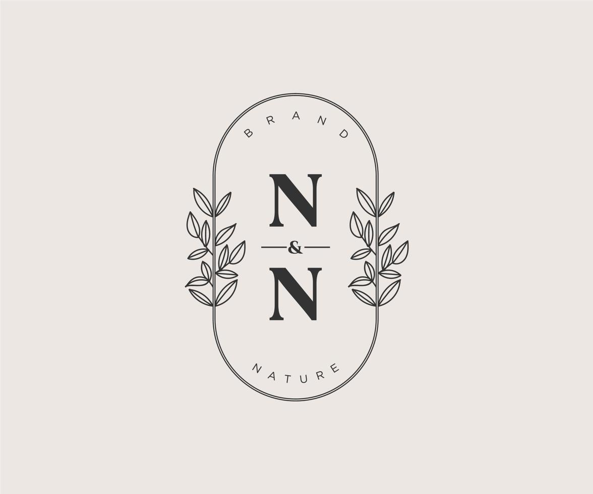 initial NN letters Beautiful floral feminine editable premade monoline logo suitable for spa salon skin hair beauty boutique and cosmetic company. vector