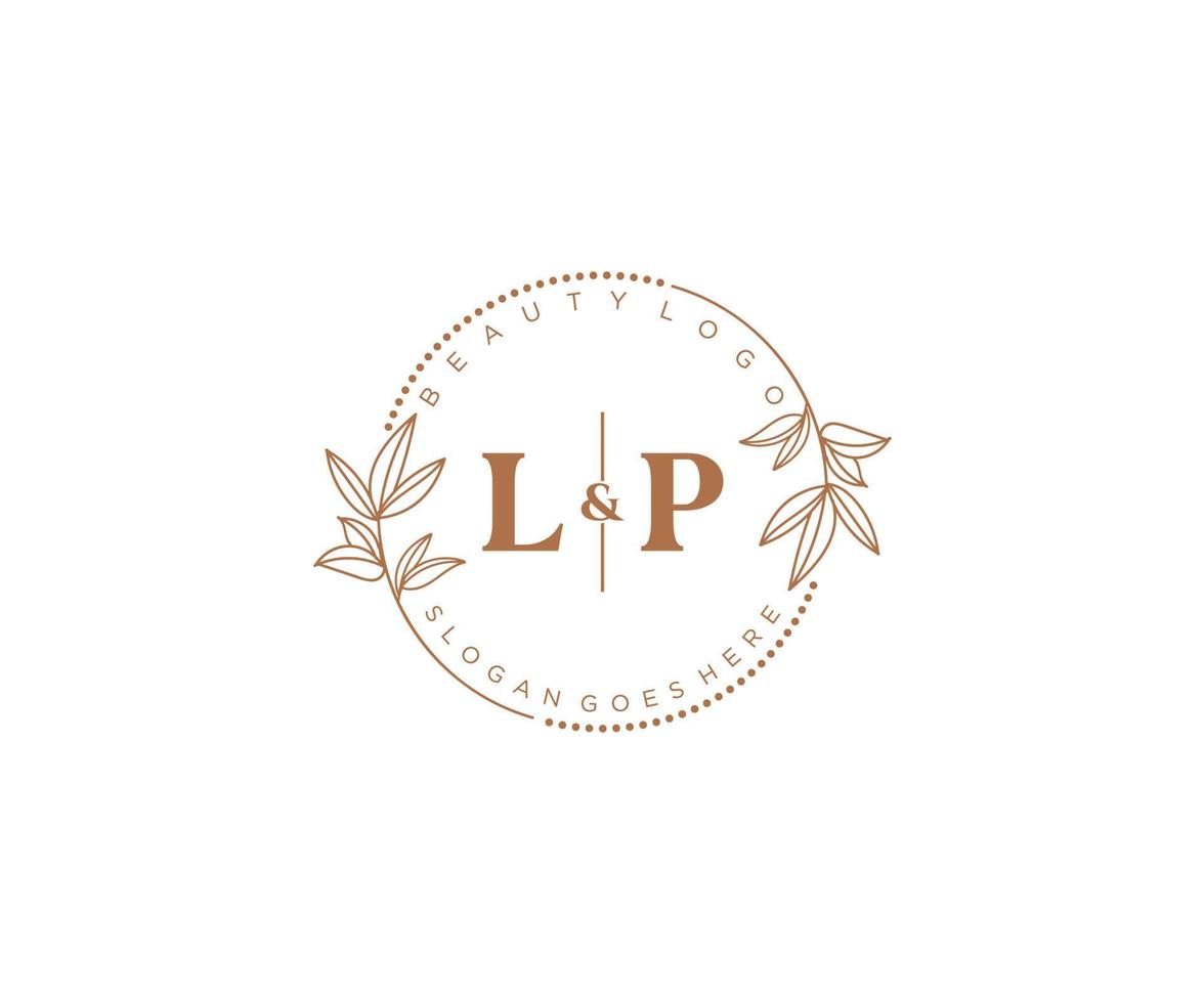 inicial lp letras hermosa floral femenino editable prefabricado monoline logo adecuado para spa salón piel pelo belleza boutique y cosmético compañía. vector