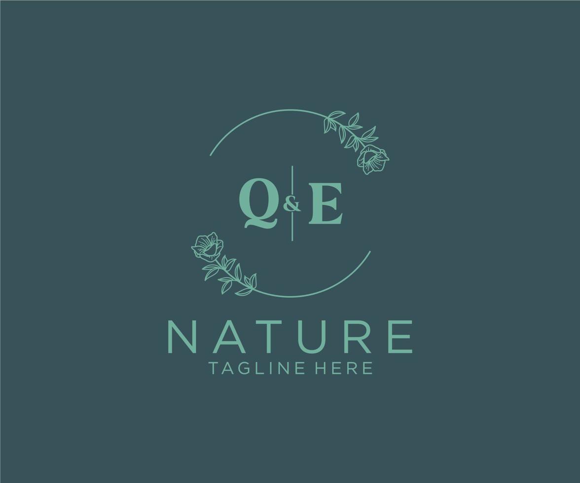 initial QE letters Botanical feminine logo template floral, editable premade monoline logo suitable, Luxury feminine wedding branding, corporate. vector