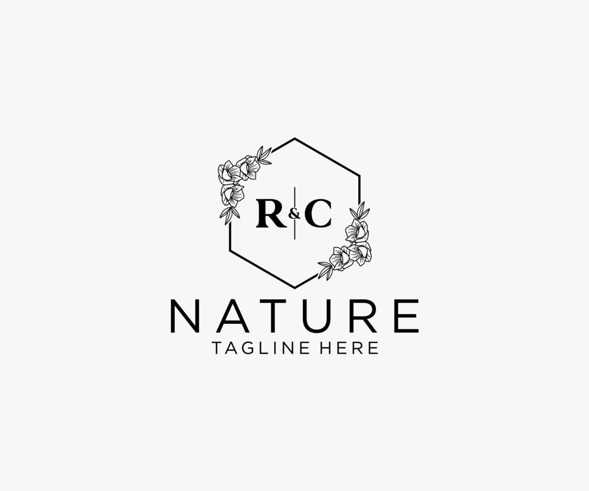 initial RC letters Botanical feminine logo template floral, editable premade monoline logo suitable, Luxury feminine wedding branding, corporate. vector