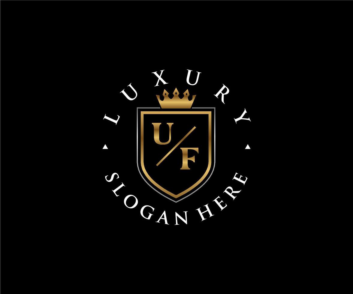 Initial UF Letter Royal Luxury Logo template in vector art for Restaurant, Royalty, Boutique, Cafe, Hotel, Heraldic, Jewelry, Fashion and other vector illustration.