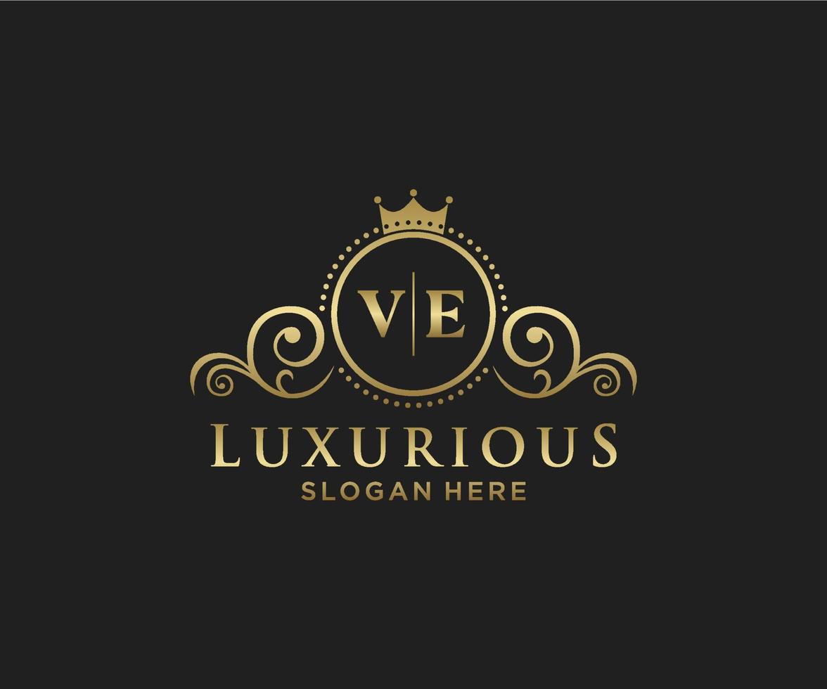 Initial VE Letter Royal Luxury Logo template in vector art for Restaurant, Royalty, Boutique, Cafe, Hotel, Heraldic, Jewelry, Fashion and other vector illustration.