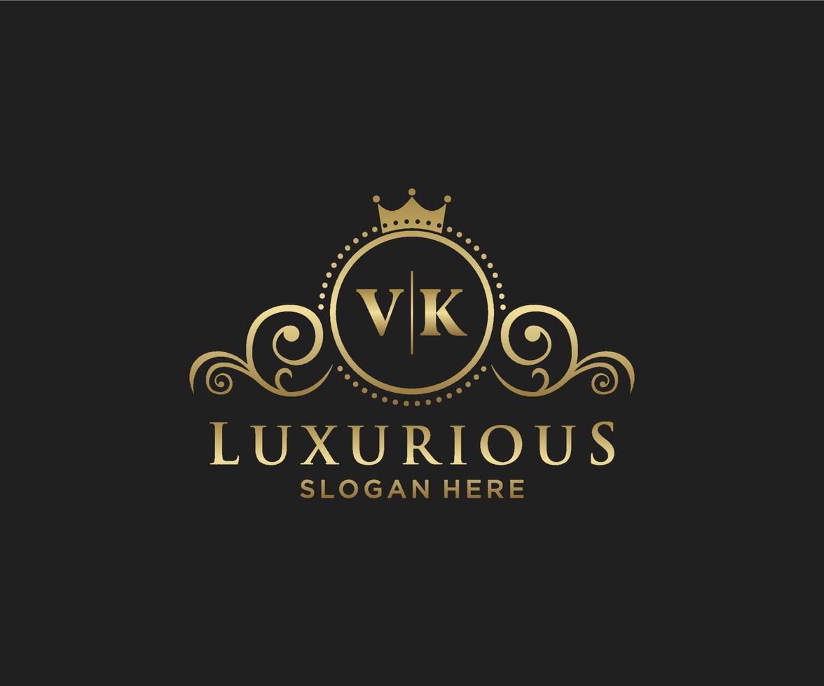 Initial VK Letter Royal Luxury Logo template in vector art for Restaurant, Royalty, Boutique, Cafe, Hotel, Heraldic, Jewelry, Fashion and other vector illustration.