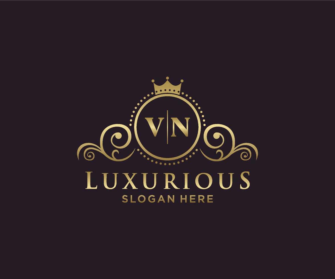 Initial VN Letter Royal Luxury Logo template in vector art for Restaurant, Royalty, Boutique, Cafe, Hotel, Heraldic, Jewelry, Fashion and other vector illustration.