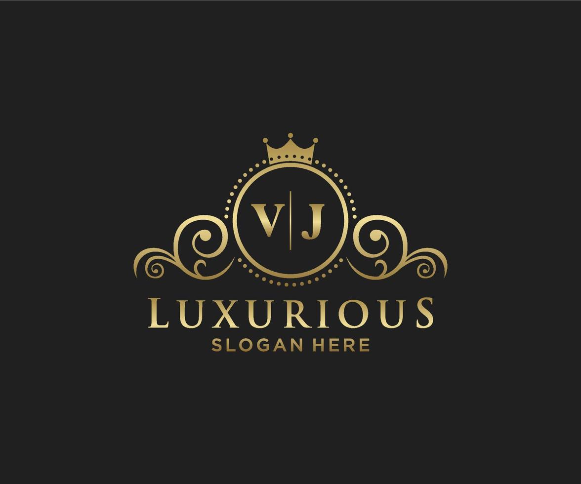 Initial VJ Letter Royal Luxury Logo template in vector art for Restaurant, Royalty, Boutique, Cafe, Hotel, Heraldic, Jewelry, Fashion and other vector illustration.