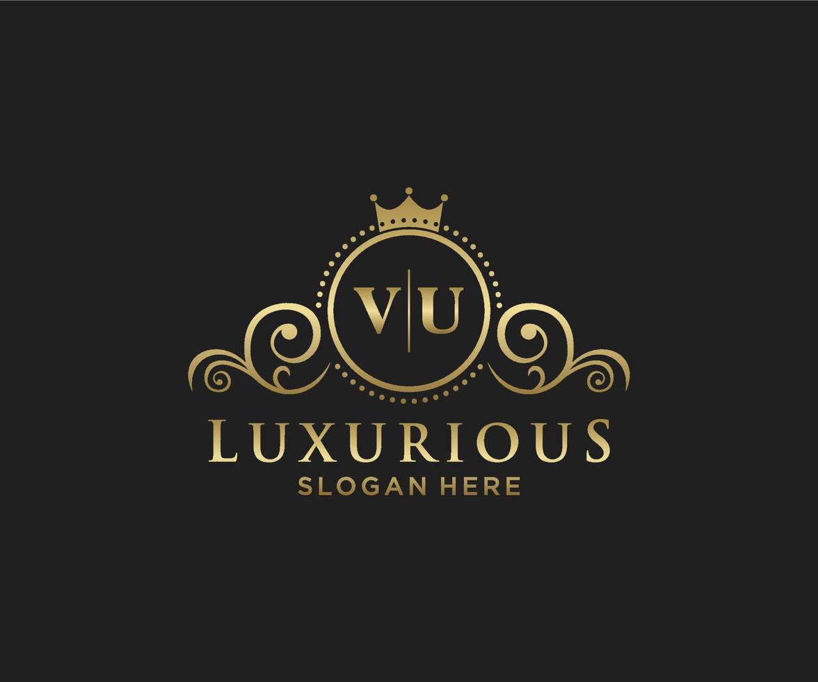 Initial VU Letter Royal Luxury Logo template in vector art for Restaurant, Royalty, Boutique, Cafe, Hotel, Heraldic, Jewelry, Fashion and other vector illustration.