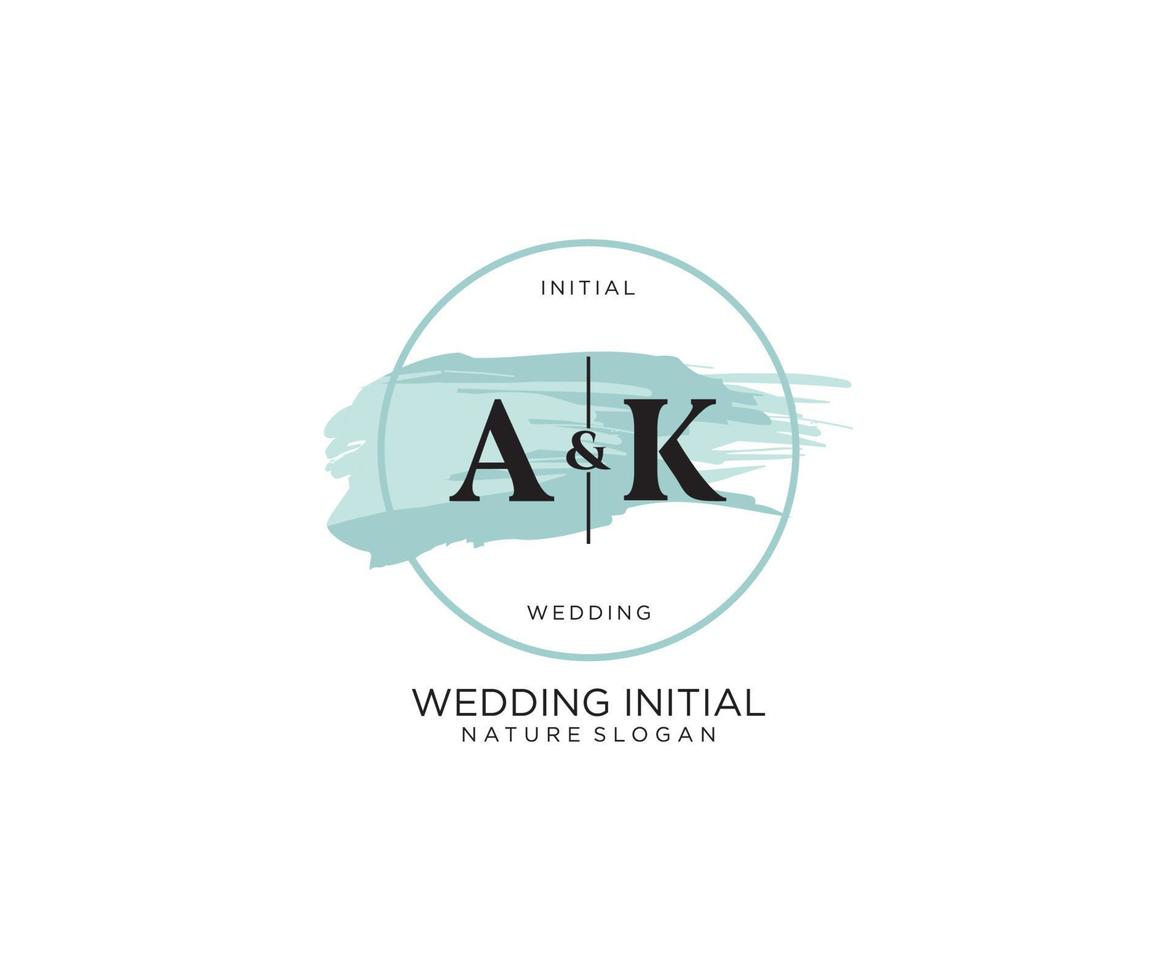Initial AK Letter Beauty vector initial logo, handwriting logo of initial signature, wedding, fashion, jewerly, boutique, floral and botanical with creative template for any company or business.