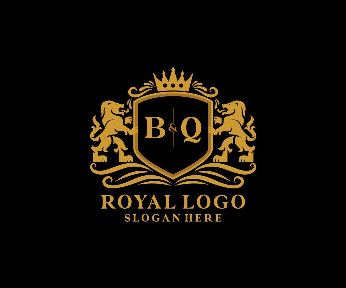 Initial BQ Letter Lion Royal Luxury Logo template in vector art for Restaurant, Royalty, Boutique, Cafe, Hotel, Heraldic, Jewelry, Fashion and other vector illustration.