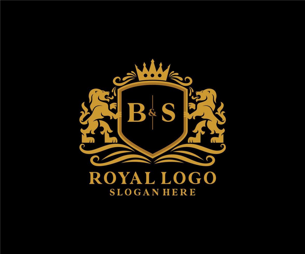 Initial BS Letter Lion Royal Luxury Logo template in vector art for Restaurant, Royalty, Boutique, Cafe, Hotel, Heraldic, Jewelry, Fashion and other vector illustration.
