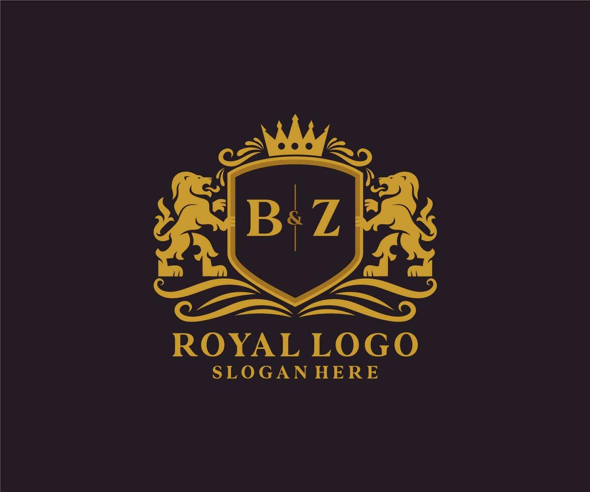 Initial BZ Letter Lion Royal Luxury Logo template in vector art for Restaurant, Royalty, Boutique, Cafe, Hotel, Heraldic, Jewelry, Fashion and other vector illustration.