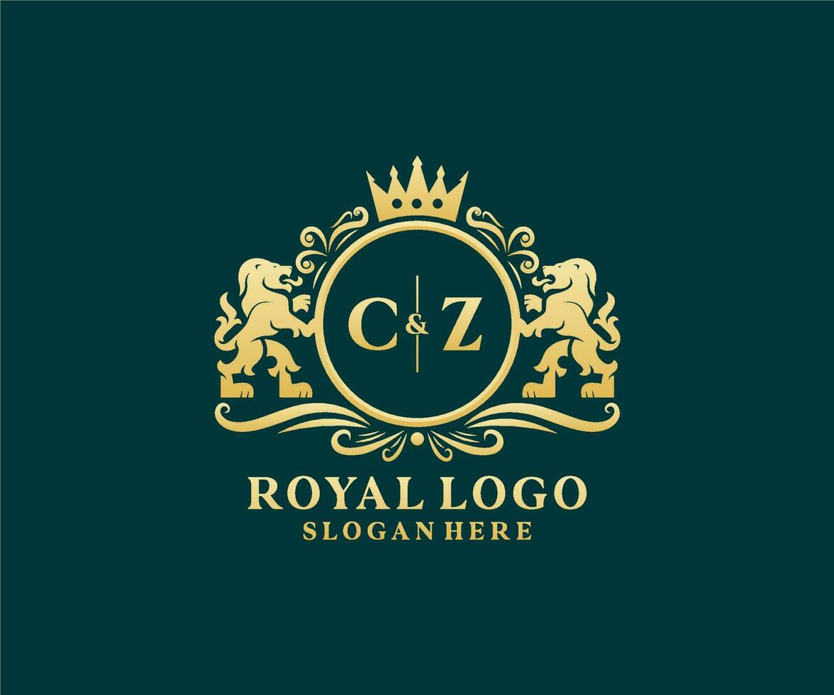 Initial CZ Letter Lion Royal Luxury Logo template in vector art for Restaurant, Royalty, Boutique, Cafe, Hotel, Heraldic, Jewelry, Fashion and other vector illustration.