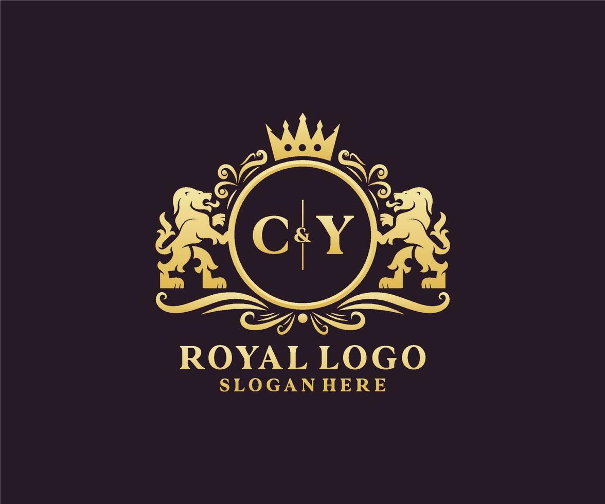 Initial CY Letter Lion Royal Luxury Logo template in vector art for Restaurant, Royalty, Boutique, Cafe, Hotel, Heraldic, Jewelry, Fashion and other vector illustration.
