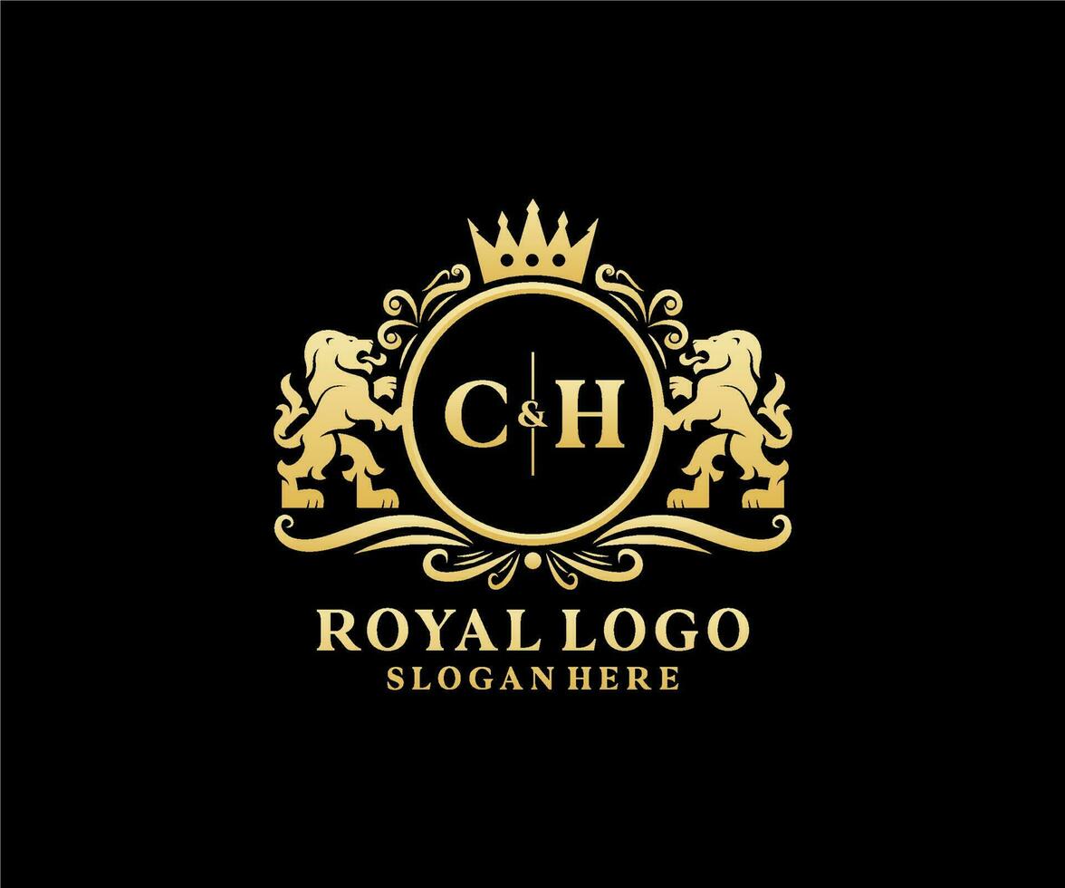 Initial CH Letter Lion Royal Luxury Logo template in vector art for Restaurant, Royalty, Boutique, Cafe, Hotel, Heraldic, Jewelry, Fashion and other vector illustration.