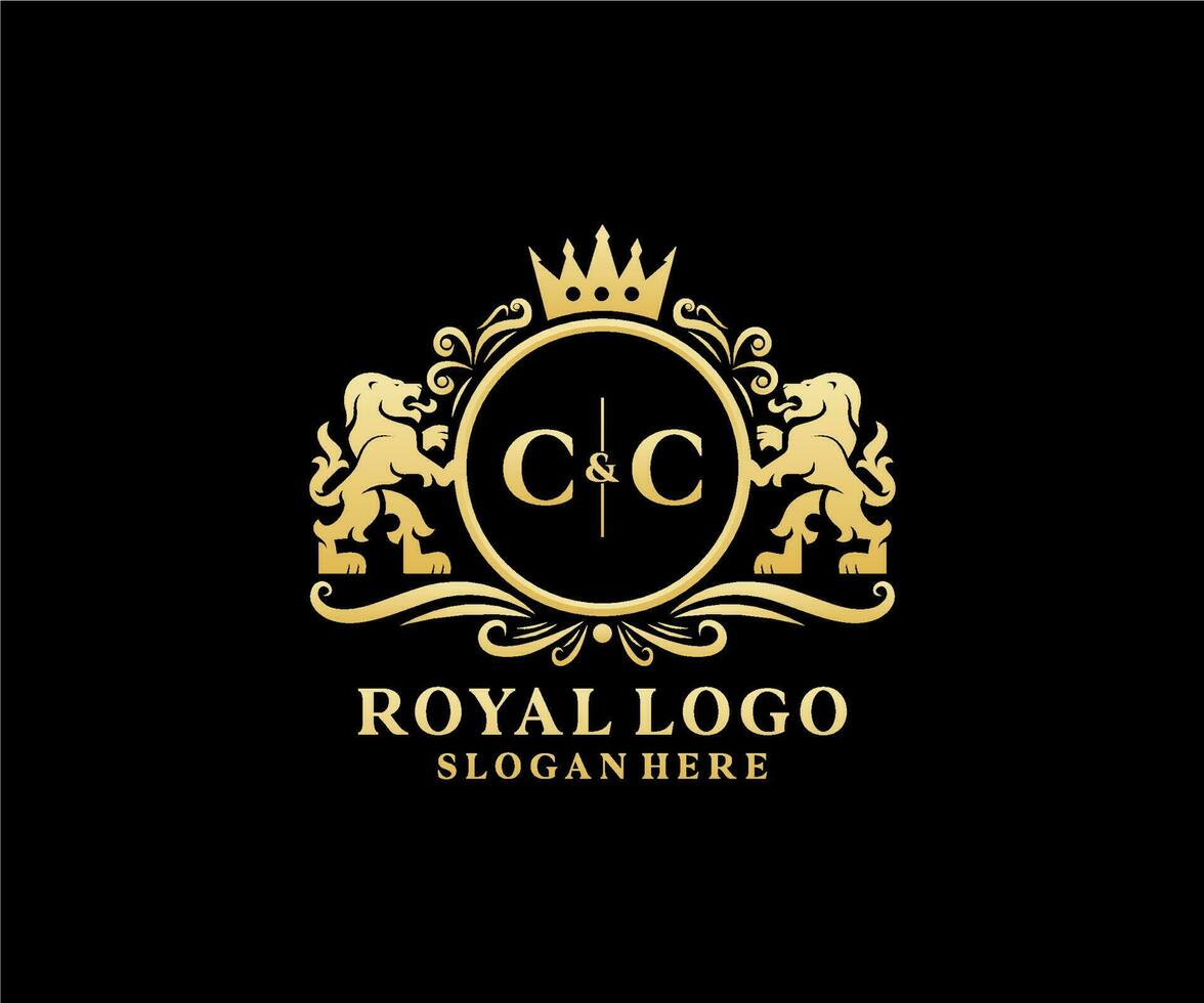 plantilla de logotipo de lujo real de león de letra cc inicial en arte vectorial para restaurante, realeza, boutique, cafetería, hotel, heráldica, joyería, moda y otras ilustraciones vectoriales. vector