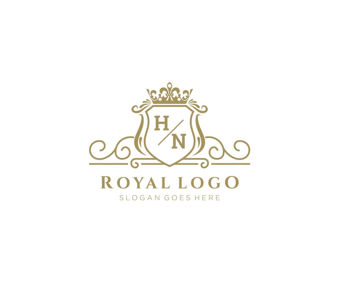 Initial HN Letter Luxurious Brand Logo Template, for Restaurant, Royalty, Boutique, Cafe, Hotel, Heraldic, Jewelry, Fashion and other vector illustration.