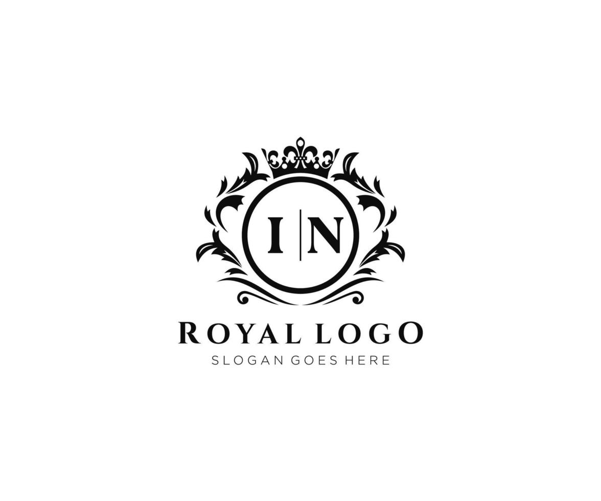 Initial IN Letter Luxurious Brand Logo Template, for Restaurant, Royalty, Boutique, Cafe, Hotel, Heraldic, Jewelry, Fashion and other vector illustration.