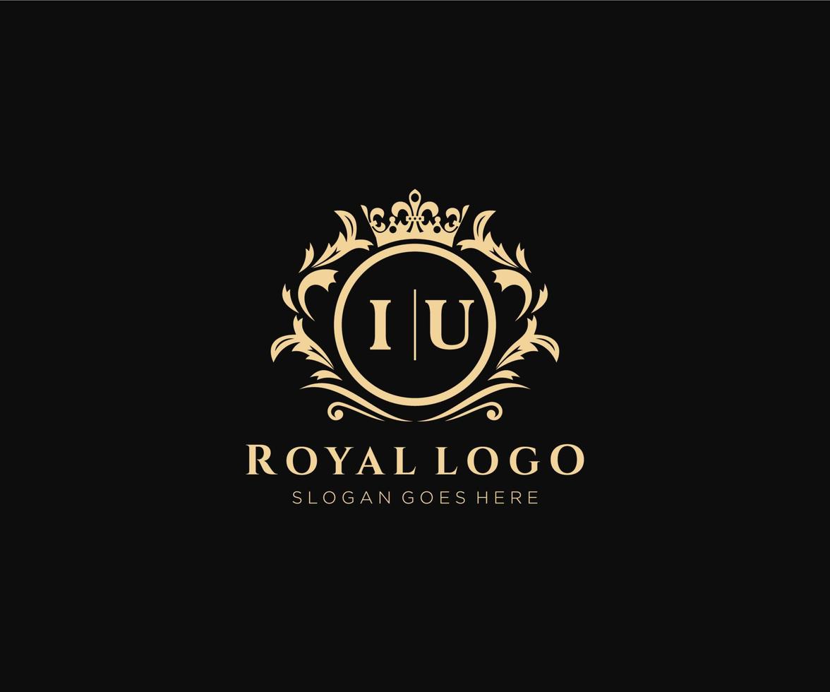 Initial IU Letter Luxurious Brand Logo Template, for Restaurant, Royalty, Boutique, Cafe, Hotel, Heraldic, Jewelry, Fashion and other vector illustration.