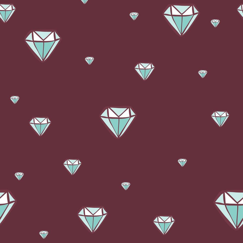 Diamond doodle vector pattern. Seamless fashion trendy background. Hand drawn gems, diamonds.