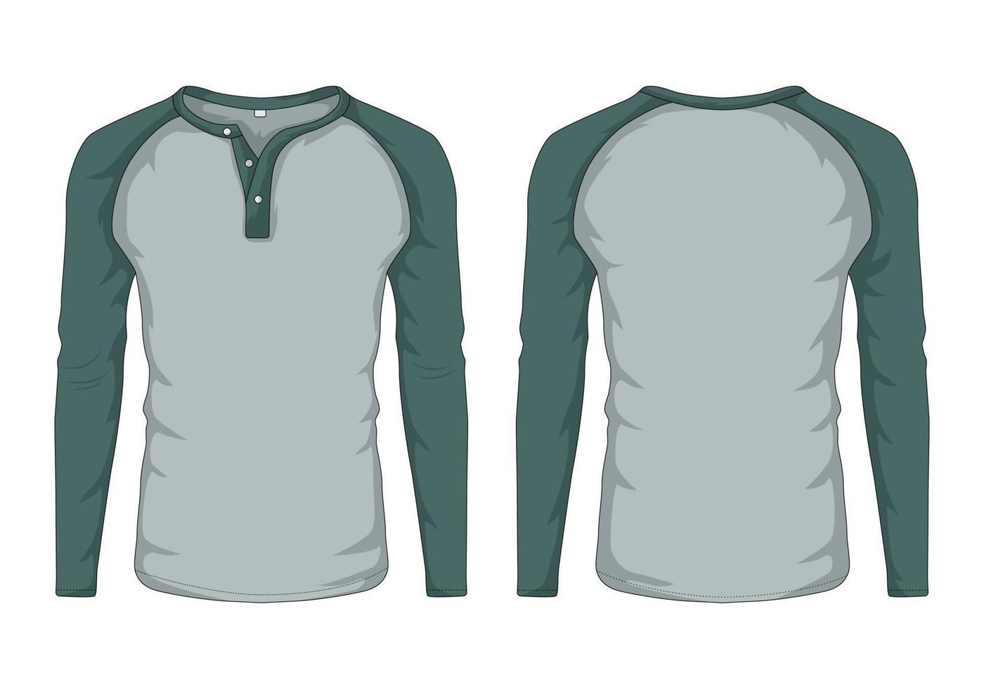 Raglan sleeve long sleeve t-shirt mockup front and back view vector
