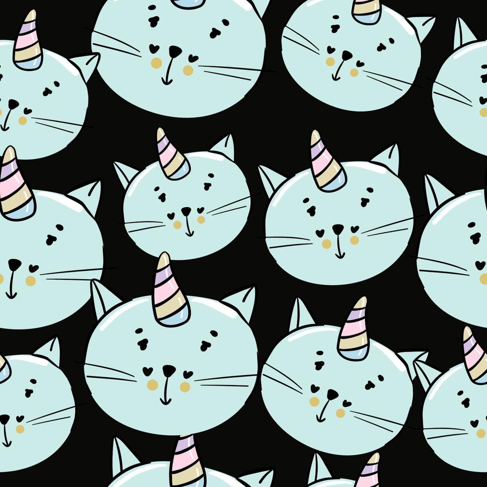 Cute Cat Caticorn or Kitten Unicorn vector seamless pattern. Kawaii Cat Unicorn with lollipop. Isolated vector illustration for kids design prints, posters, t-shirts, stickers