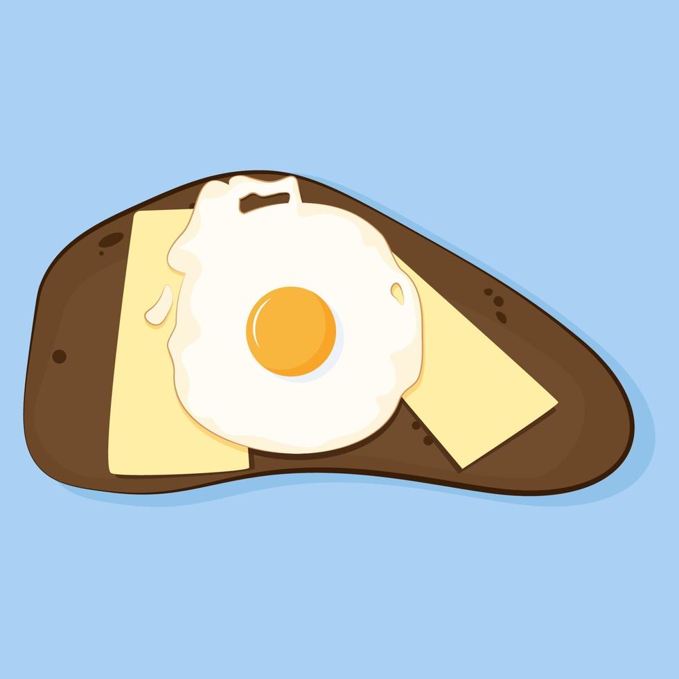 Slice of brown bread with butter and fried egg vector
