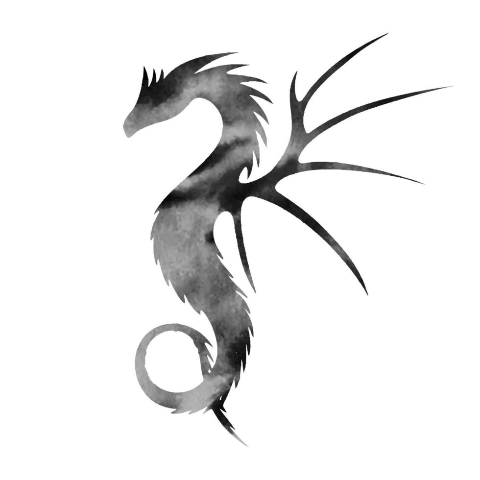 Dragon watercolor monochrome stylized sketch. vector