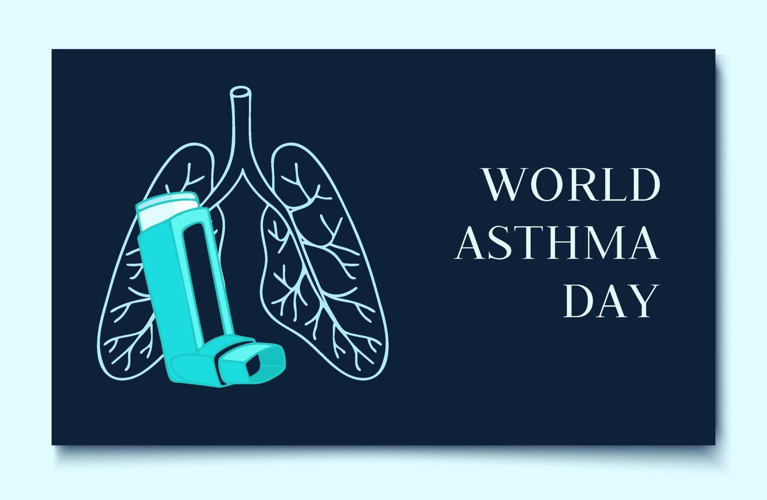 World Asthma Day banner template. Vector illustration of inhaler and lungs on dark background. Bronchial asthma awareness sign.
