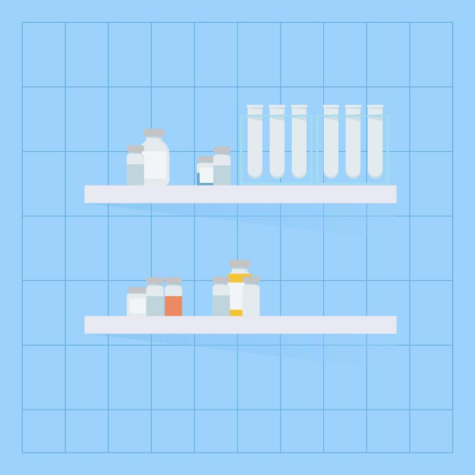 Shelf with different medical bottles vector