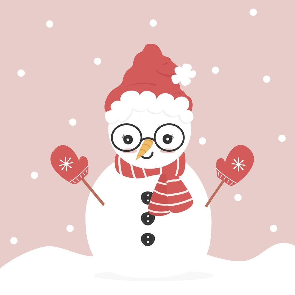 cute cartoon character snowman funny winter holidays vector illustration