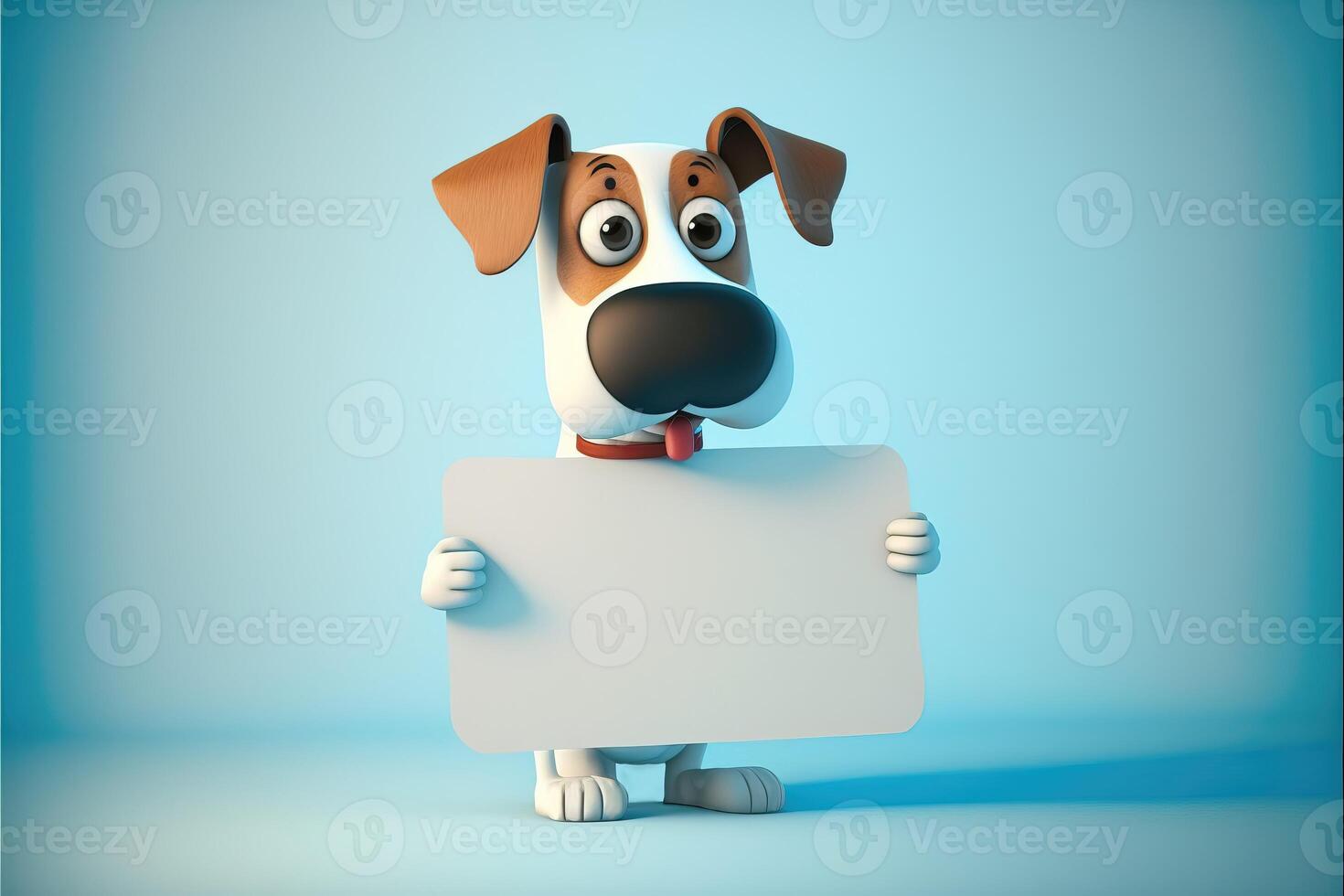 3D cute dog cartoon holding blank sign. 3D animal background. Suitable for banners, signs, logos, sales, discount, product promotions, etc photo