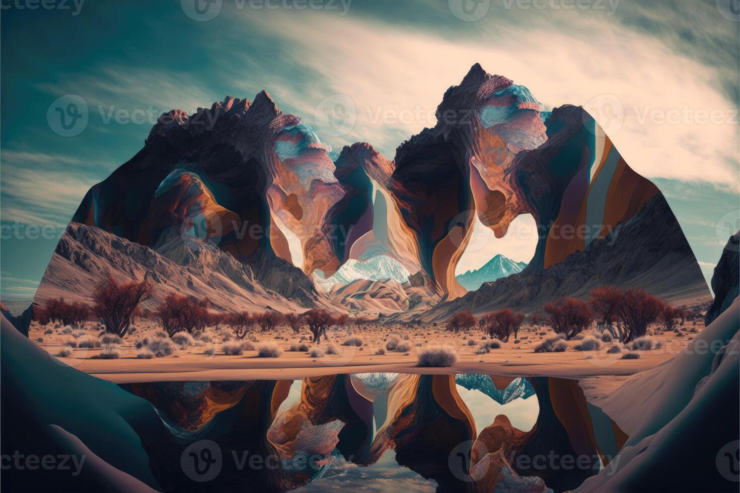An otherworldly landscape is revealed through distorted images. photo