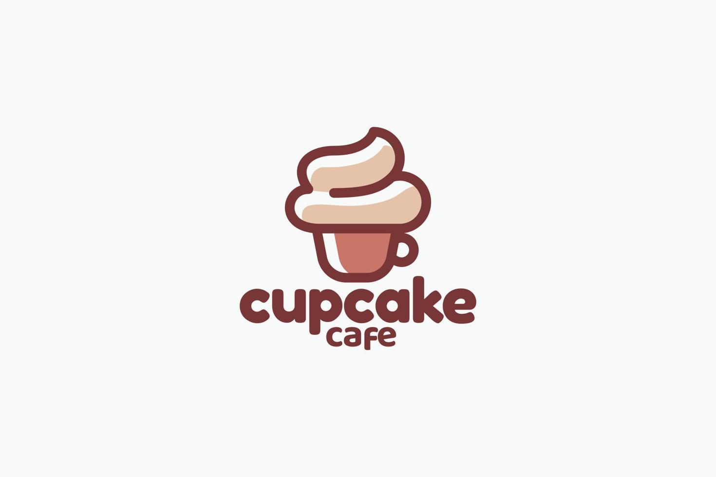 cupcake cafe logo with the combination of a cute cupcake and a coffee cup vector