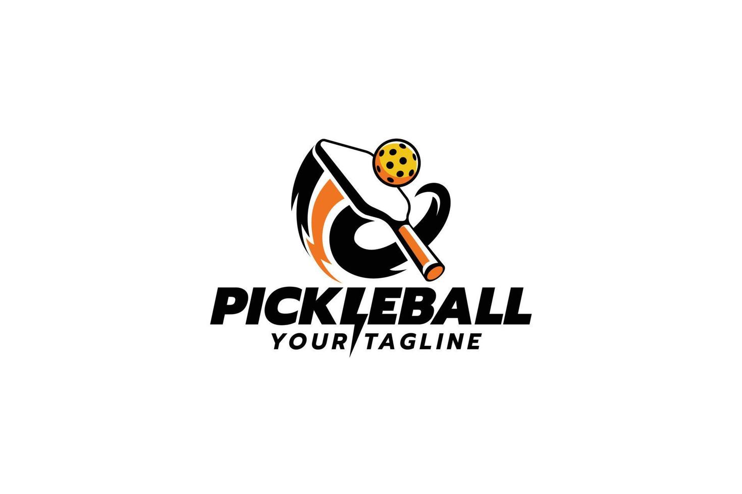 pickleball logo con un combinación de paleta, pelota y relámpago como el icono. vector