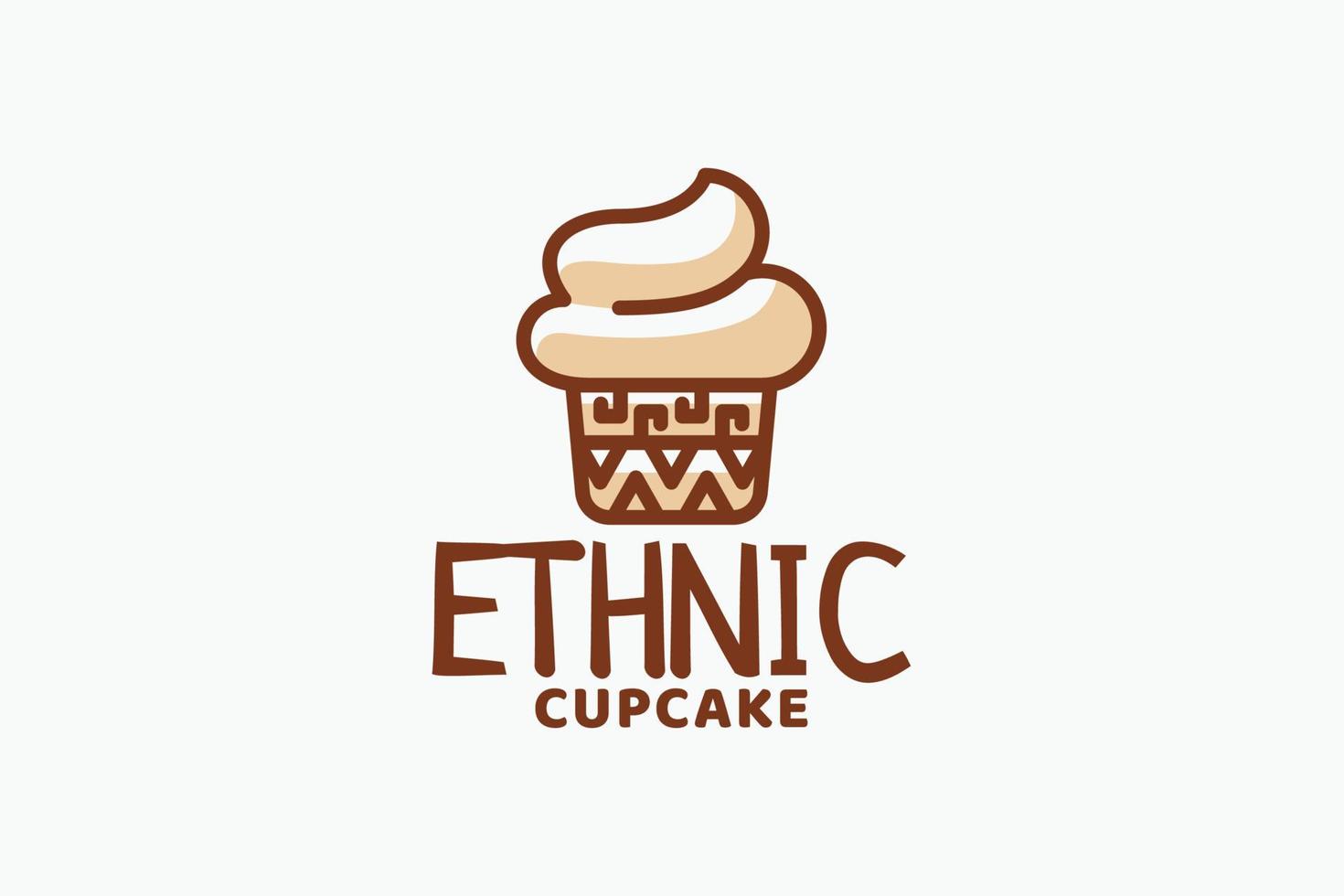 ethnic cupcake logo with a combination of a cute cupcake and tribal carvings on the cup. vector