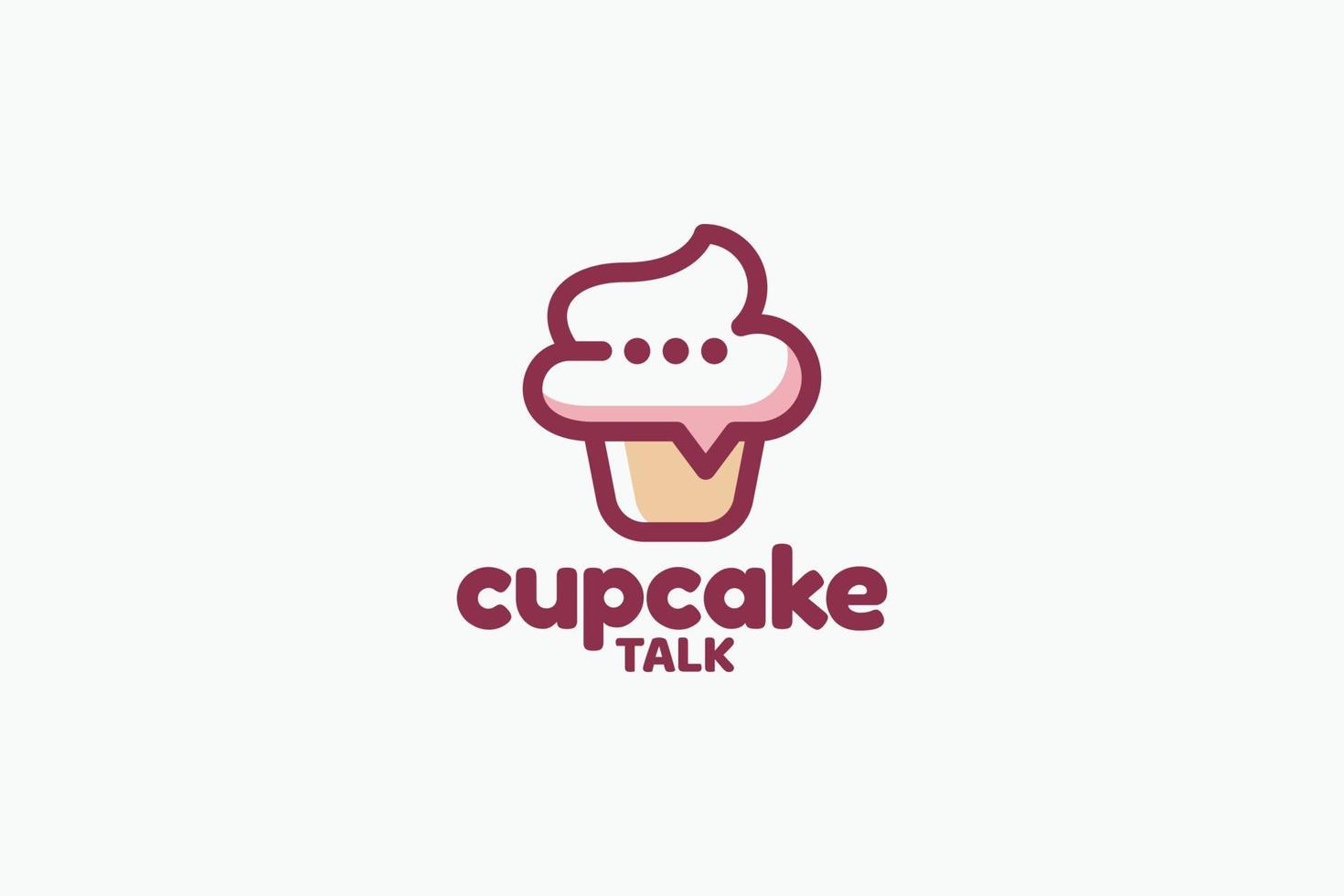 cupcake talk logo with a combination of a cute cupcake and chat or bubble as a topping on the cupcake. vector