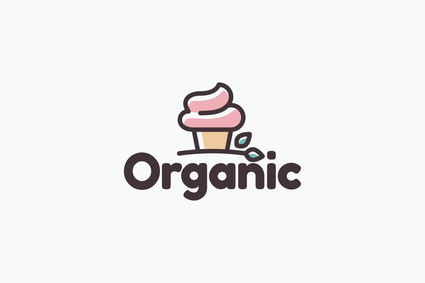 simple organic cupcake logo with a combination of a cute cupcake and leaves. vector