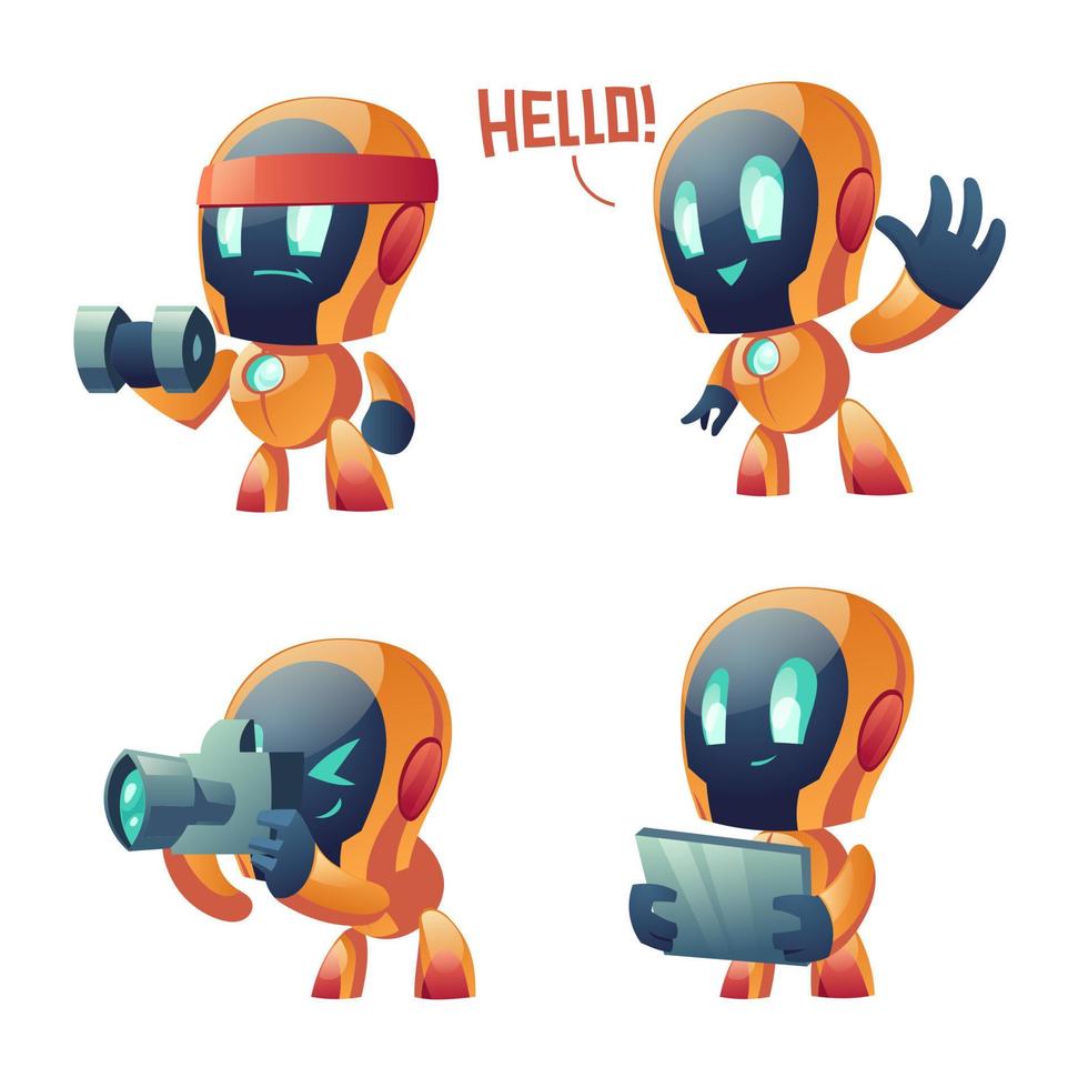 Cute chat bot cartoon, conversation robot vector