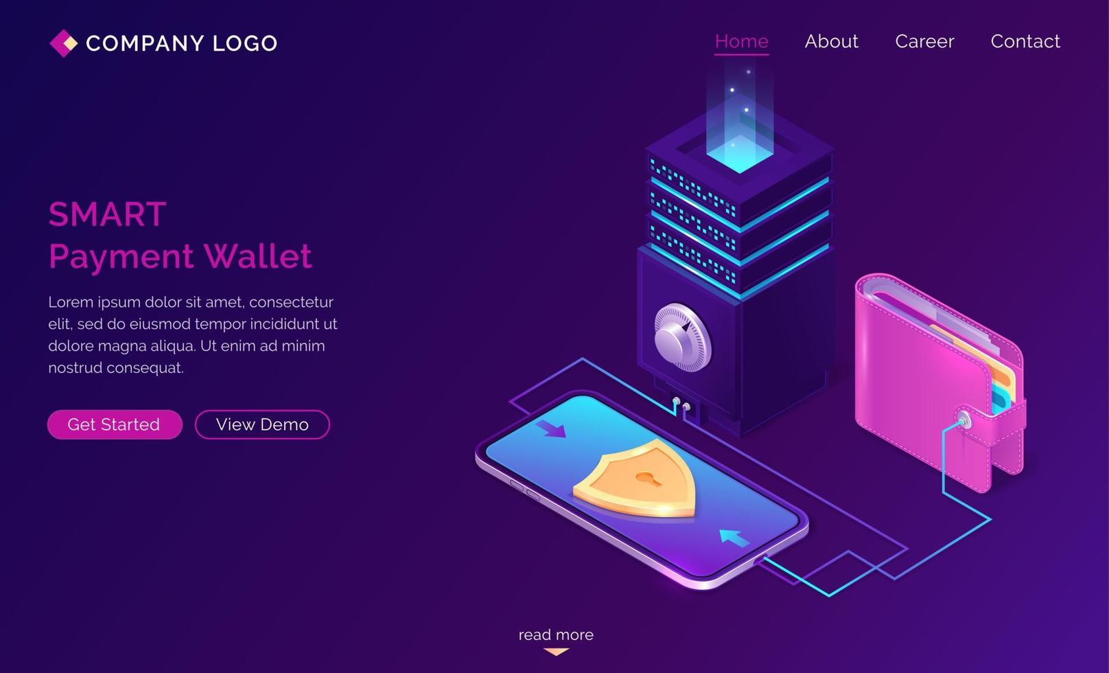 Smart payment wallet isometric landing web banner vector