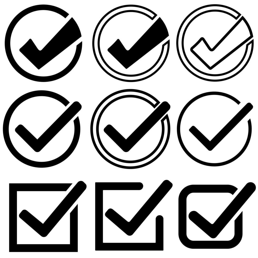 Approved illustration symbol collection, check mark list icons vector set. agree sign.