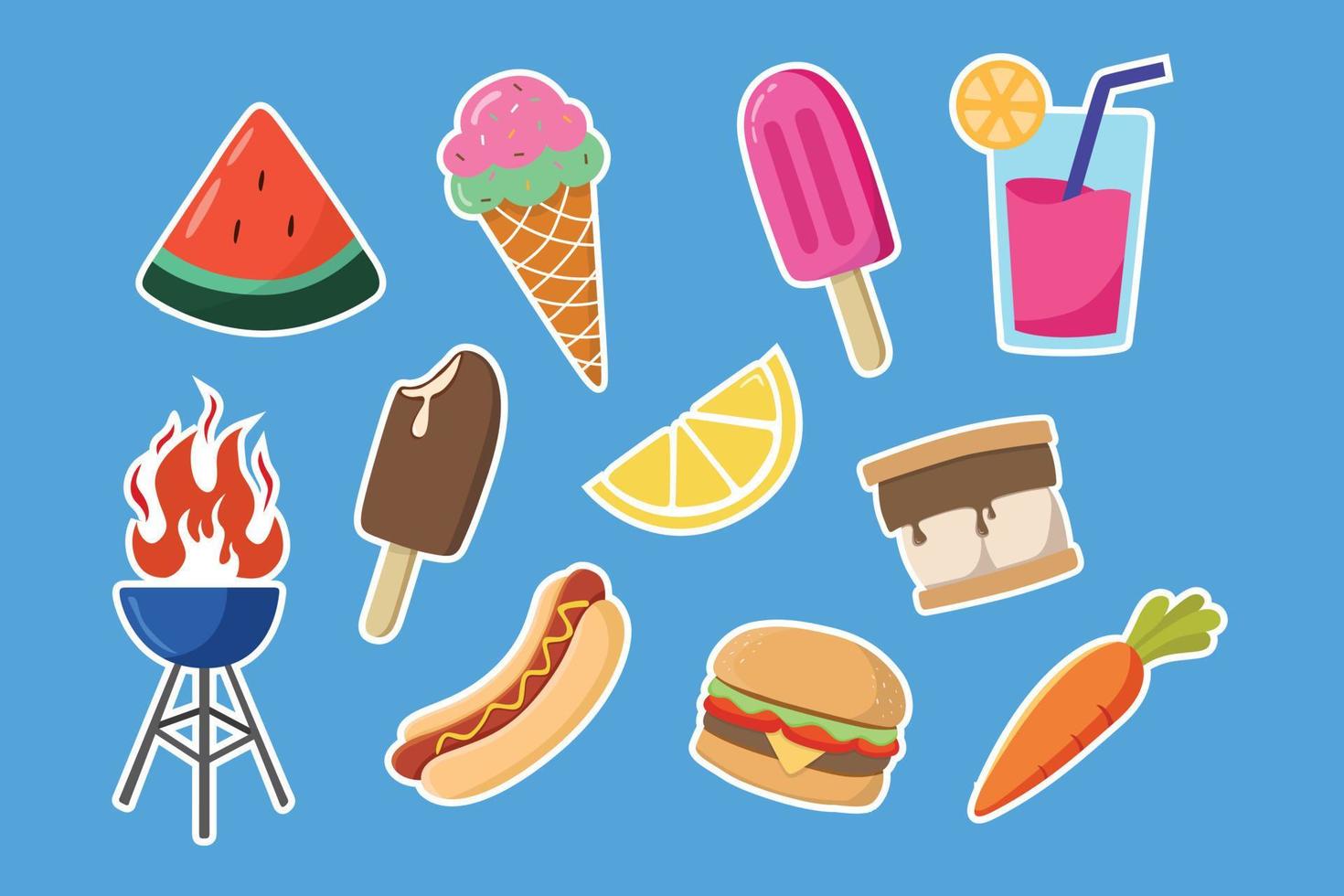 A sticker of food on a blue background. Summer food sticker design collection. vector