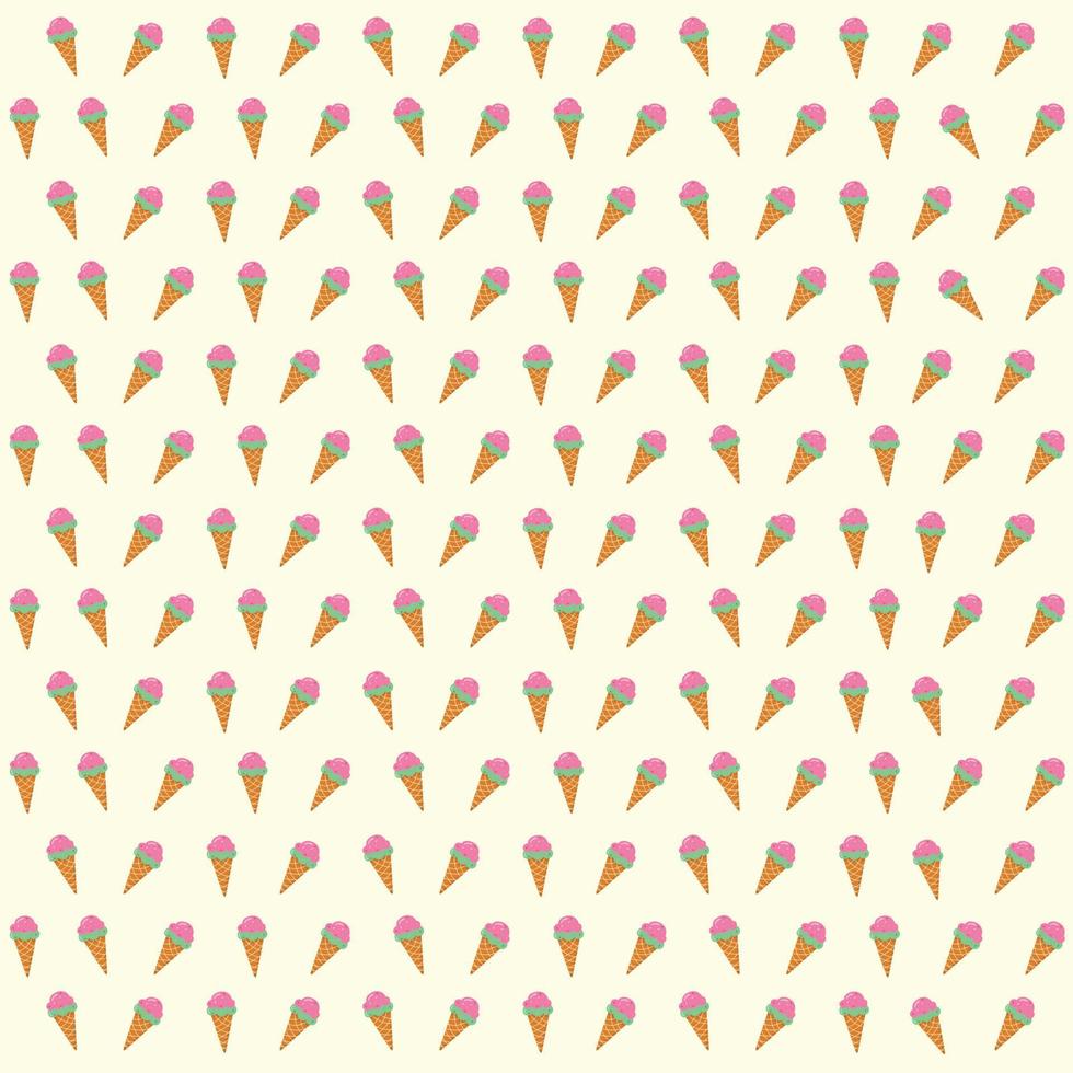 Colorful ice cream cones on a yellow background. Summer ice cream pattern. vector