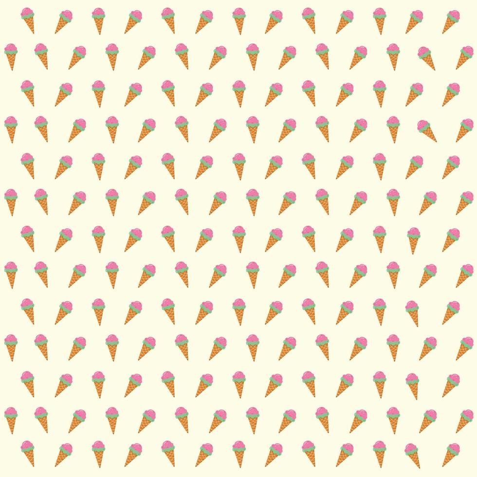 Colorful ice cream cones on a yellow background. Summer ice cream pattern. vector