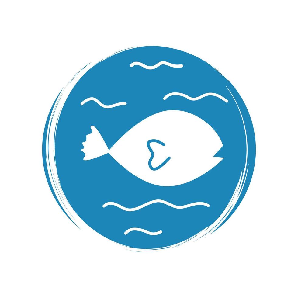 Cute logo or icon vector with white fish in the sea, illustration on circle for social media story and highlights