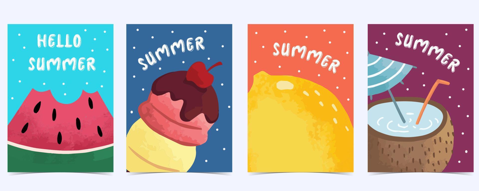 Collection of summer background set with fruit,watermelon,lemon.Editable vector illustration for invitation,postcard and website banner