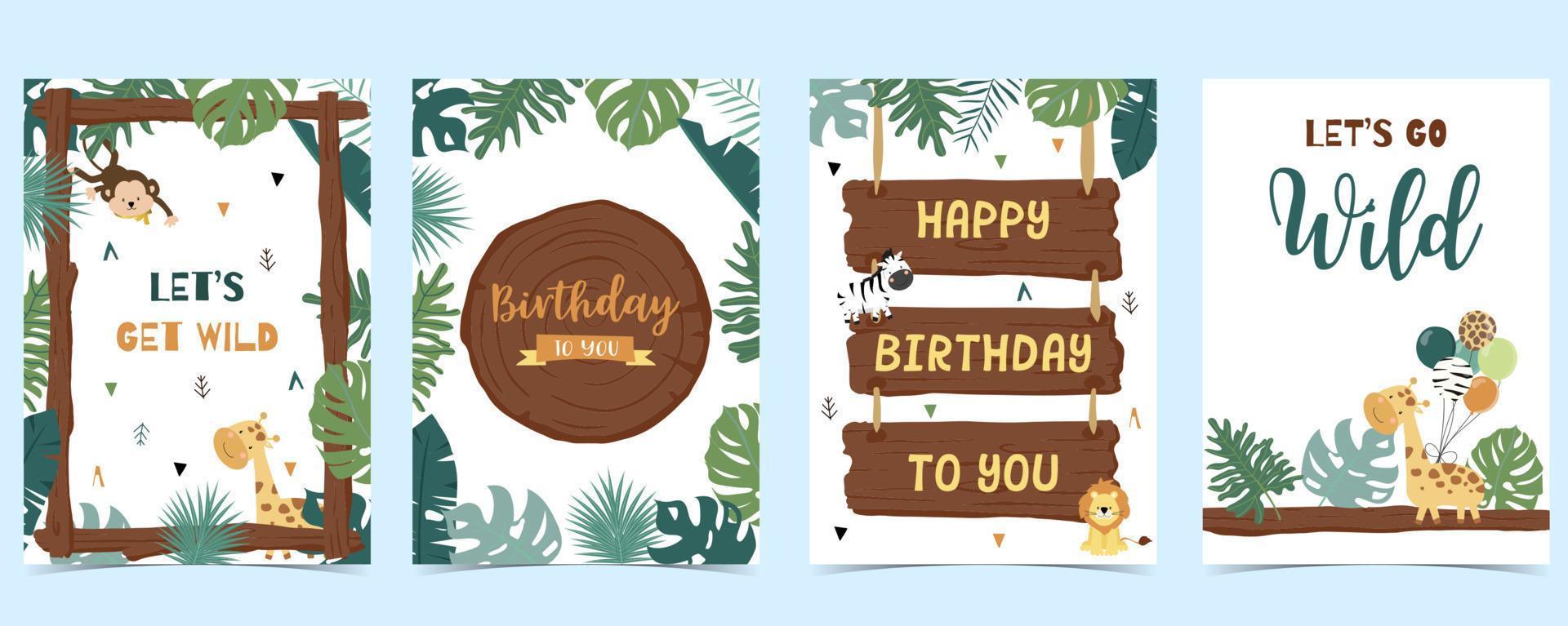 Wood frame collection of safari background set.Editable vector illustration for birthday invitation,postcard and sticker