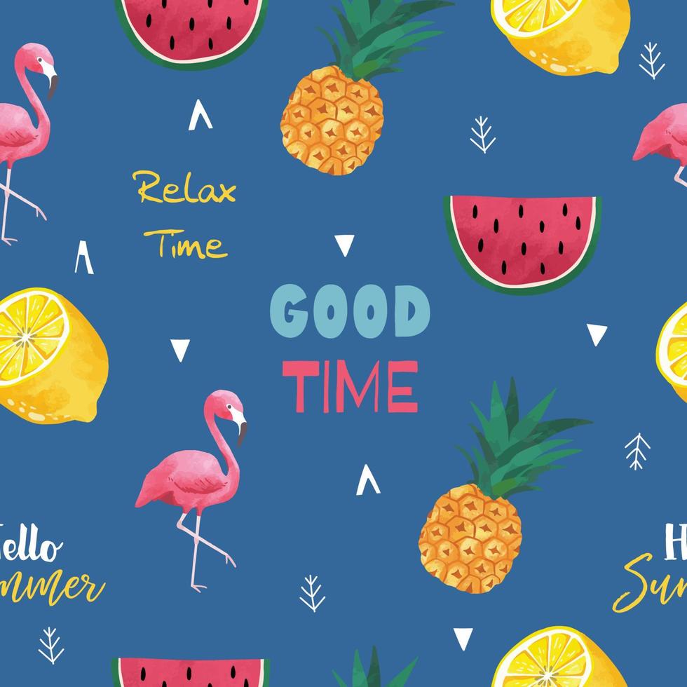 Collection of summer seamless pattern with fruit,flamingo,lemon.Editable vector illustration for invitation,postcard and website banner