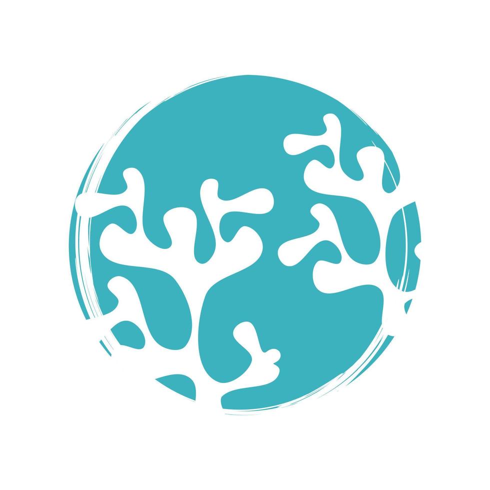 Cute logo or icon vector with white coral branch in the sea, illustration on circle for social media story and highlights